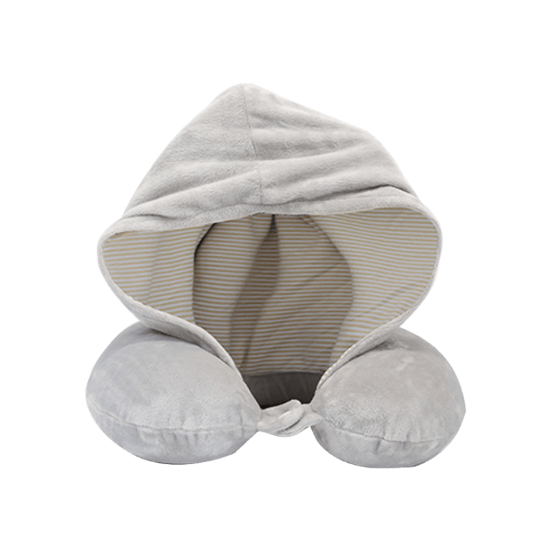 Cuscino da viaggio portatile in memory foam a forma di U con cappuccio